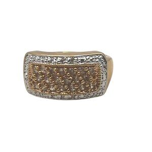 Pave Gold Tone Ring Yellow CZ Silver Tone Accent Size 7 Cocktail Statement 6.62g